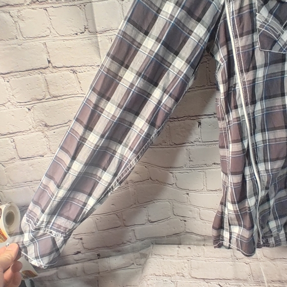 BKE Buckle BLACK Western Snap Button Plaid Grey Shirt L - Picture 13 of 16